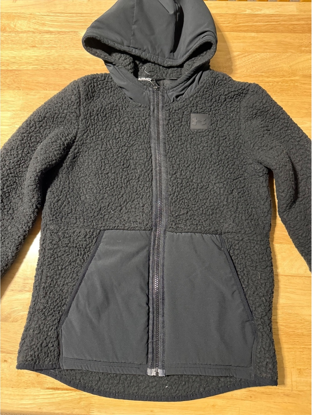 Under Armour Kids’ Black Sherpa Fleece Full-Zip Hooded Jacket, YLG